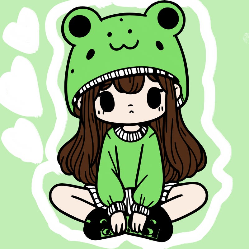 a girl wearing a frog hat and some frog socks