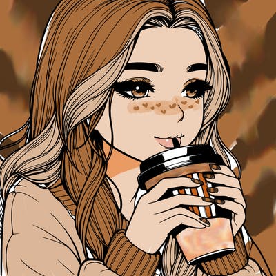 realistic girl drinking coffee