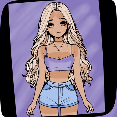 a realistic girl with long hair and in a crop top and shprts