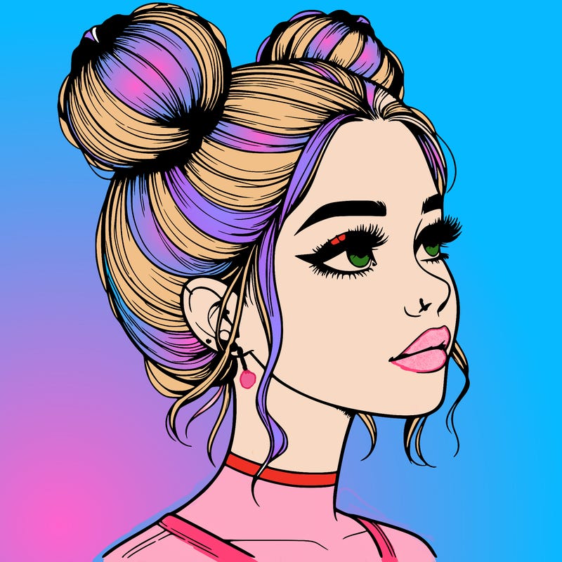 realistic girl with buns on the top of her head