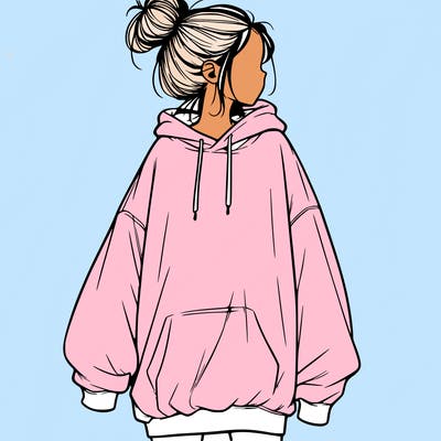 realistic girl with a oversized sweatshirt on and a bun