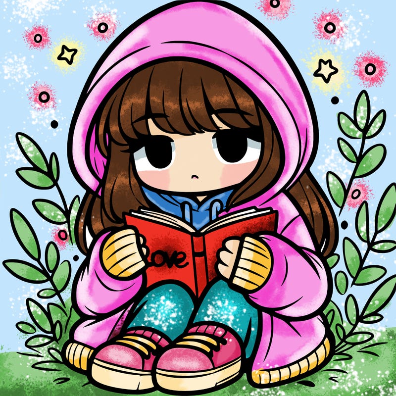 girl in oversized hoodie reading a book