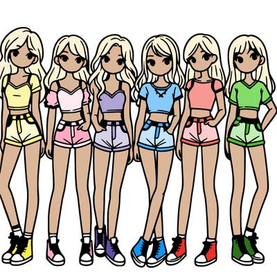 a group of girls wearing crop tops and shorts