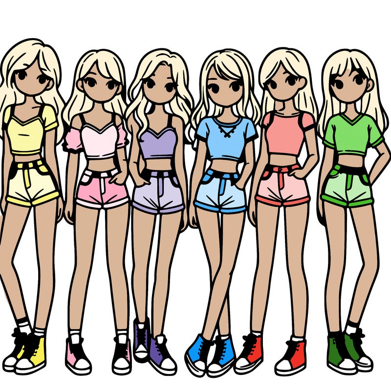 a group of girls wearing crop tops and shorts