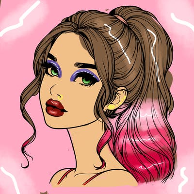 realistic girl with a ponytail on her hair and lips