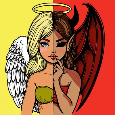 realistic angel half demon