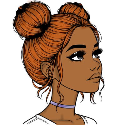 realistic girl with buns on the top of her head