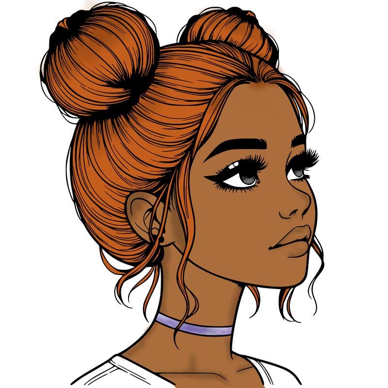 realistic girl with buns on the top of her head