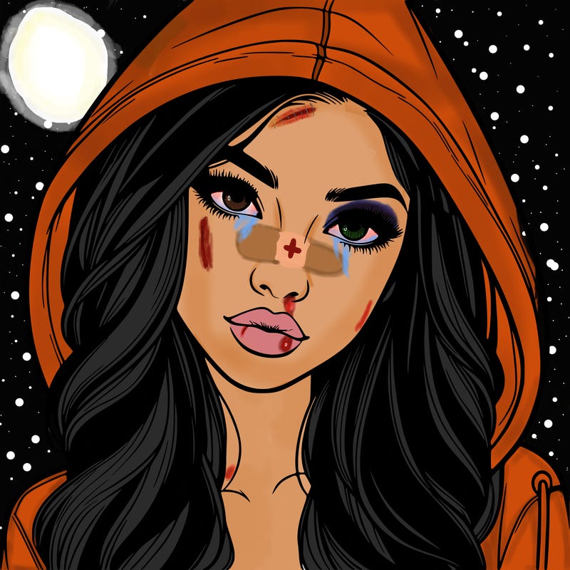 realistic beautiful girl with a hood on