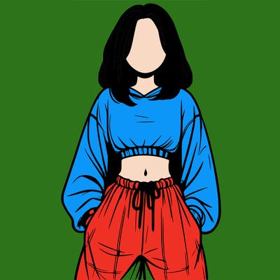 realistic girl faceless with baggy pants and a crop top