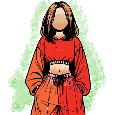 realistic girl faceless with baggy pants and a crop top