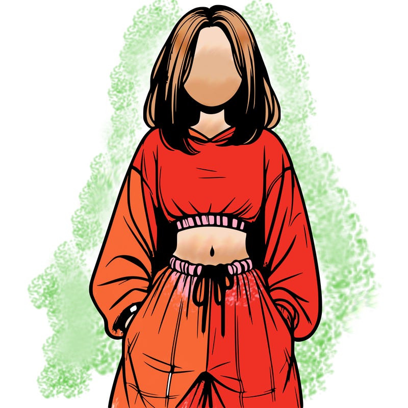 realistic girl faceless with baggy pants and a crop top