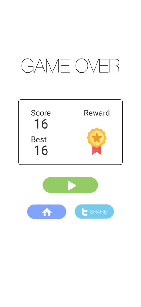 Amazing Bricks game over screen showing a high score and gold medal reward