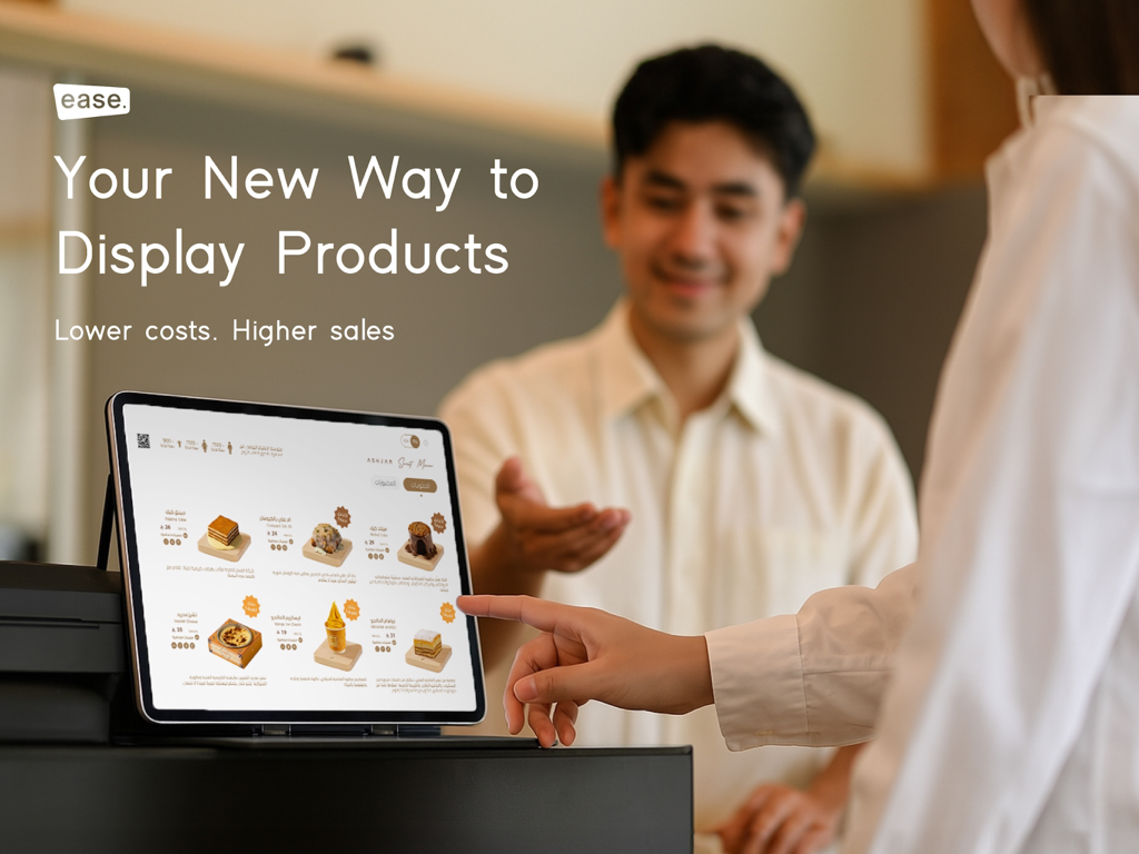 Ease Menu - Aplicación de menú digital que muestra artículos de comida en un iPad en un entorno de restaurante