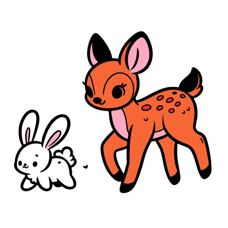a fawn walking with a cute bunny