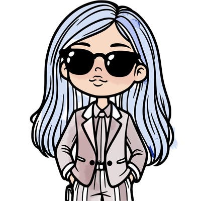 girl in a suit and shades with long hair