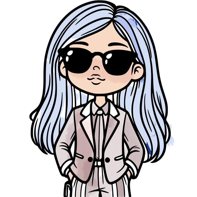 girl in a suit and shades with long hair