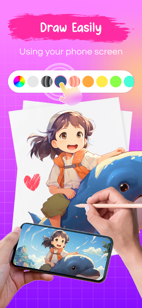 AR Draw, Face Sketch & Trace - Persona calcando arte de anime desde la pantalla del teléfono a papel con la app RA