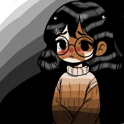 sad girl with glasses in a sweater