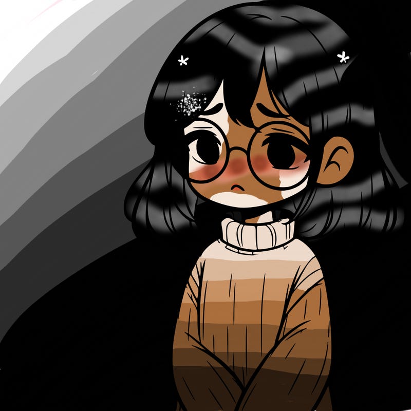 sad girl with glasses in a sweater