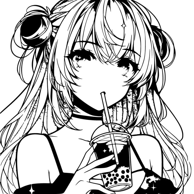 anime girl drinking galaxy boba tea