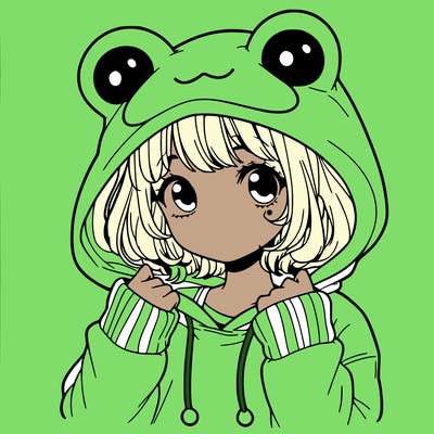 a cute teenage girl wearing a frog hoodie