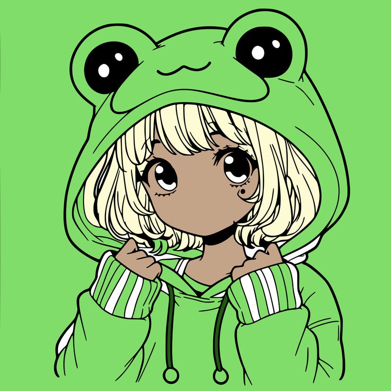 a cute teenage girl wearing a frog hoodie
