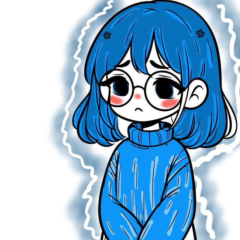 sad girl with glasses in a sweater