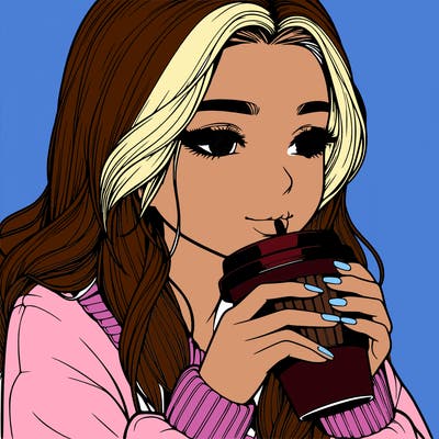 realistic girl drinking coffee