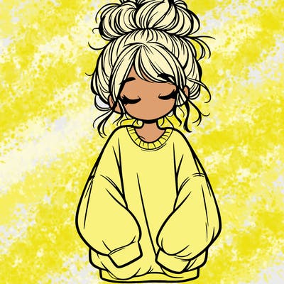 girl with baggy sweatshirt and messy bun