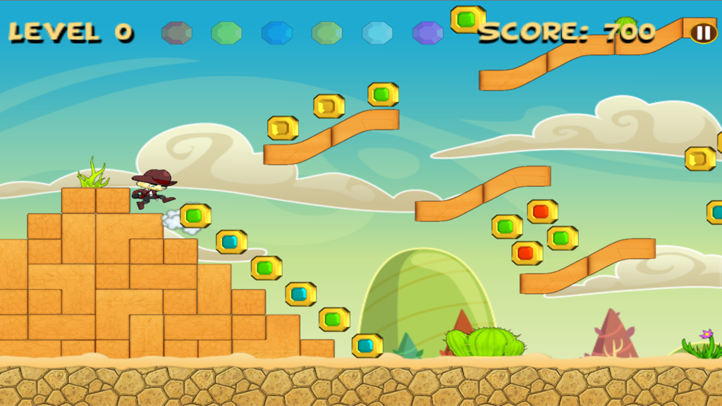 Brave Escape Adventure Boy - Run and jump Free Game - Brave Escape Adventure Boy Charakter springt auf Wüstenplattformen und sammelt Goldmünzen