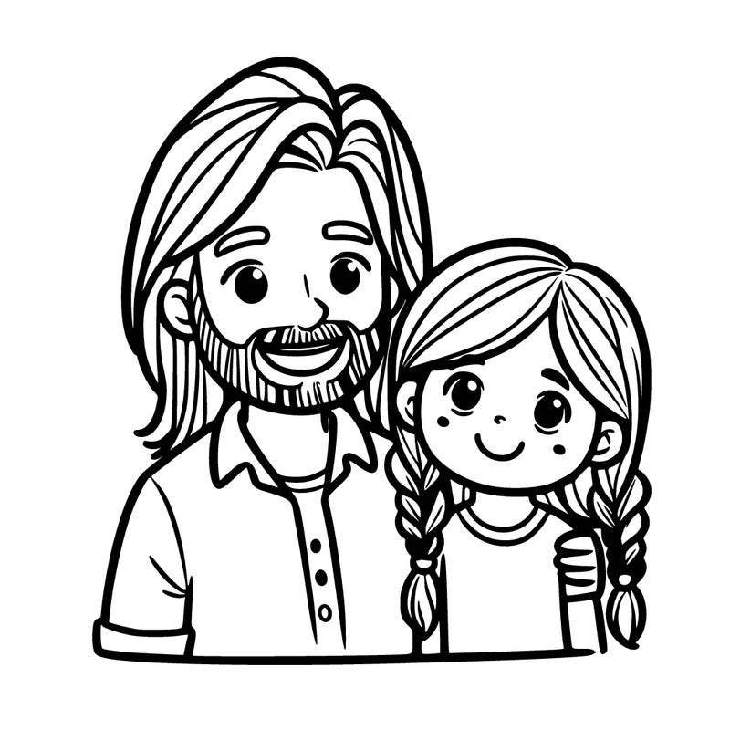 a dad that has long hair but not too long and a 8 year old daughter