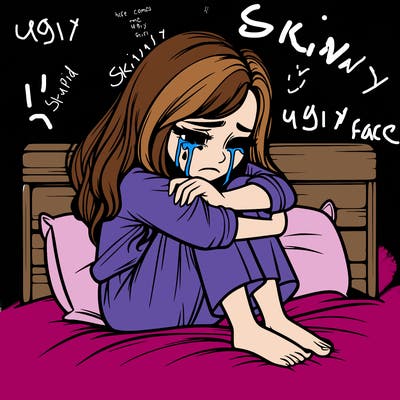 realistic girl crying on her bed over a break up