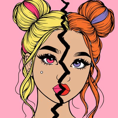 realistic girl with two buns on her hair and lips