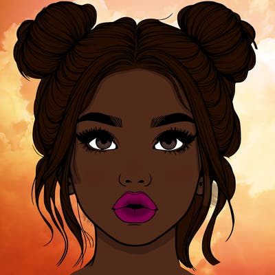 realistic girl with two buns on her hair and lips