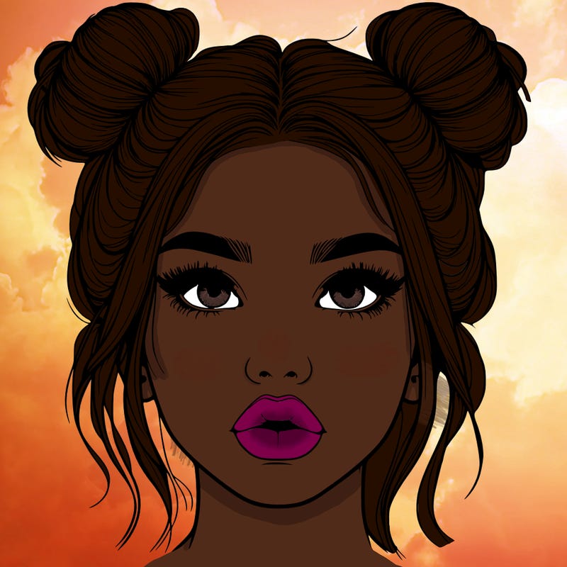 realistic girl with two buns on her hair and lips