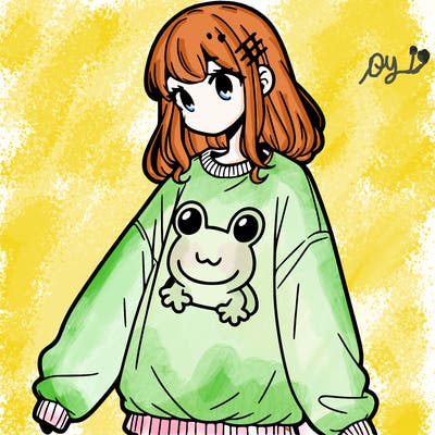 girl wearing frogging sweatshirt