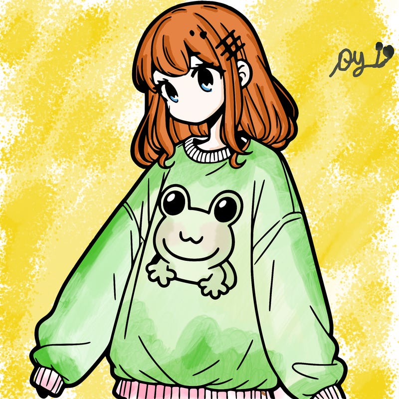 girl wearing frogging sweatshirt