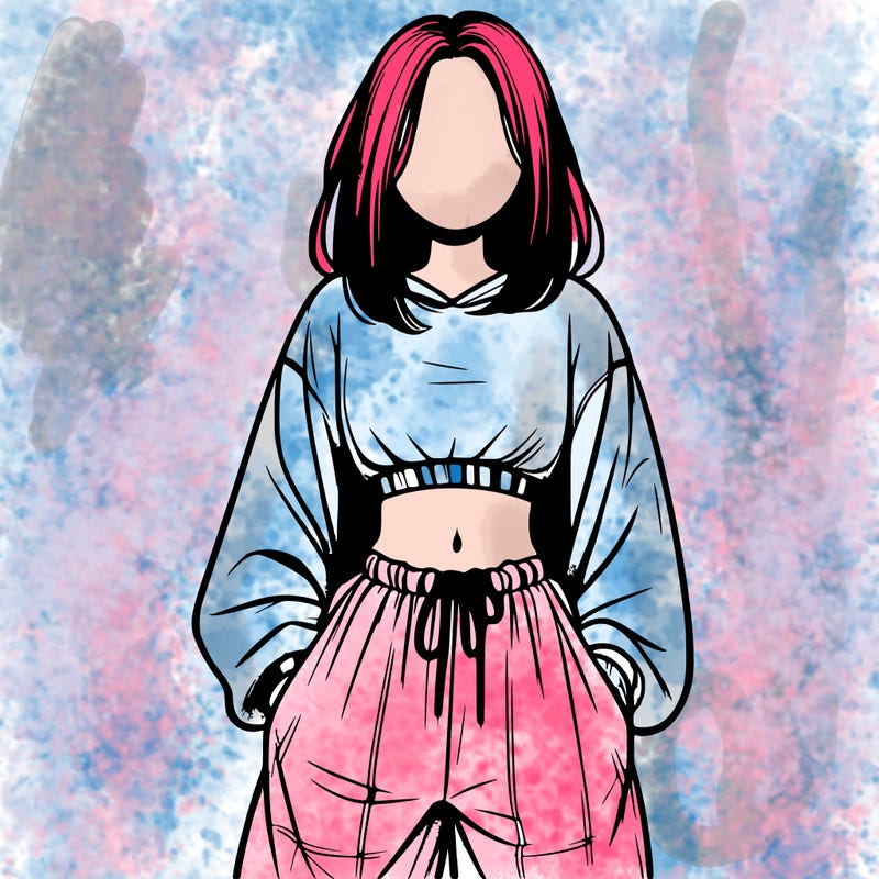 realistic girl faceless with baggy pants and a crop top