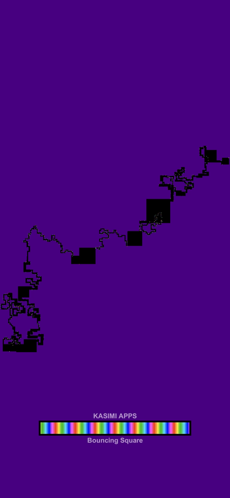 Bouncing Square: Music Dash - Minimalist visual music interface with black squares moving on a purple background above a rainbow rhythm bar