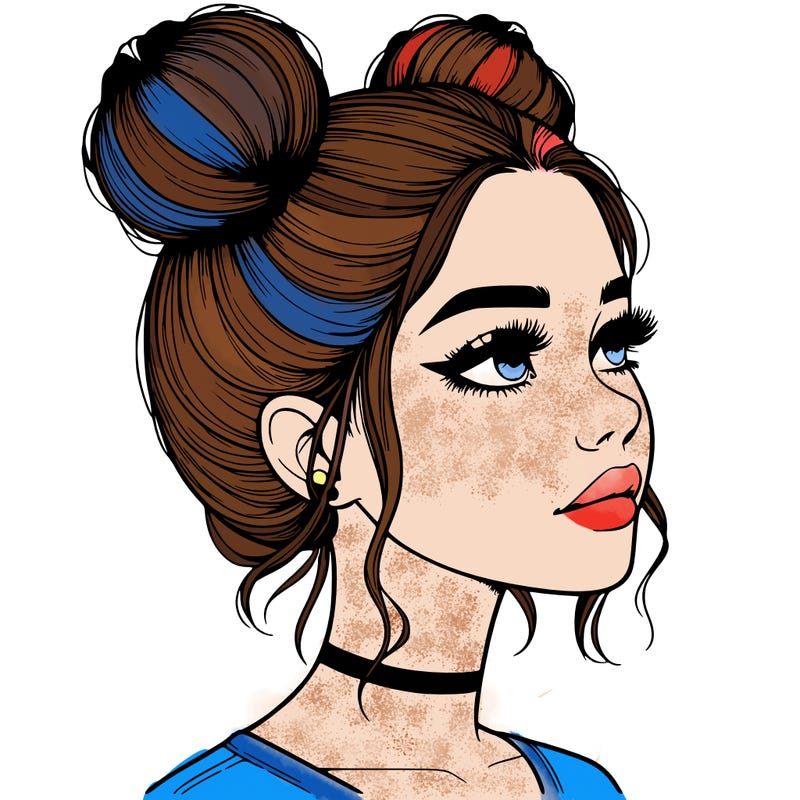realistic girl with buns on the top of her head