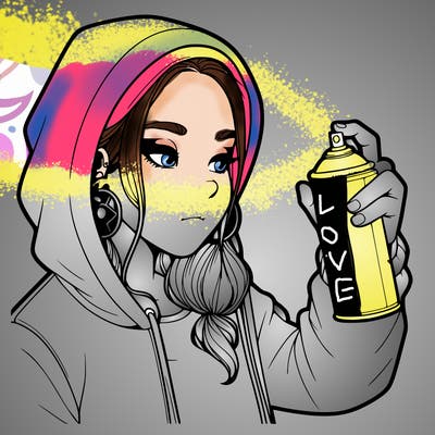 a realistic girl, spray painting