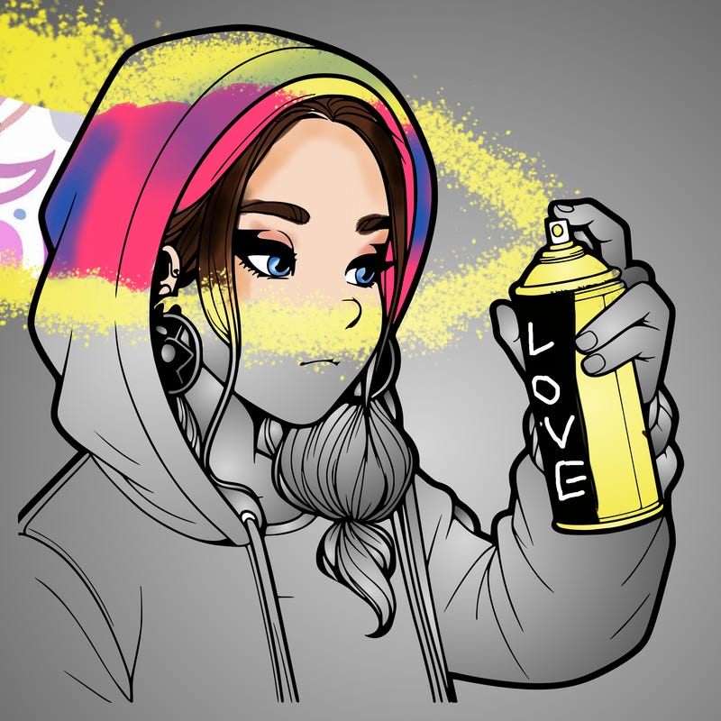 a realistic girl, spray painting