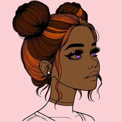 realistic girl with buns on the top of her head