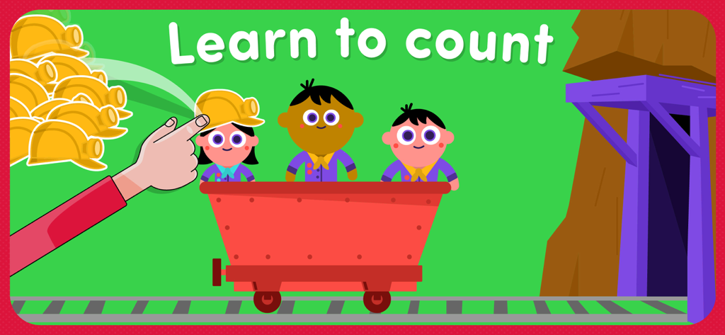 123 Toddler games for 2 3 year - Cartoon children in a mine cart learning to count by matching helmets
