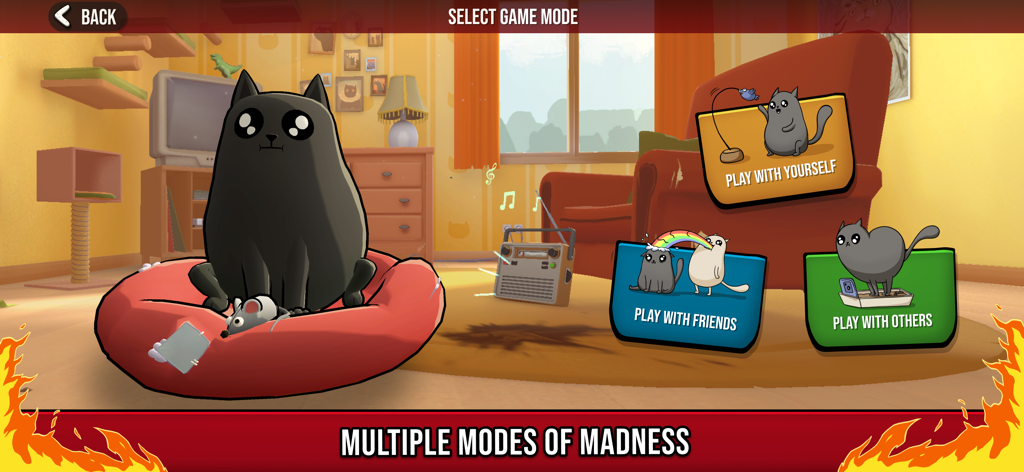 Exploding Kittens 2 game mode selection menu showing solo and multiplayer play options