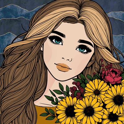 realistic girl with flowers