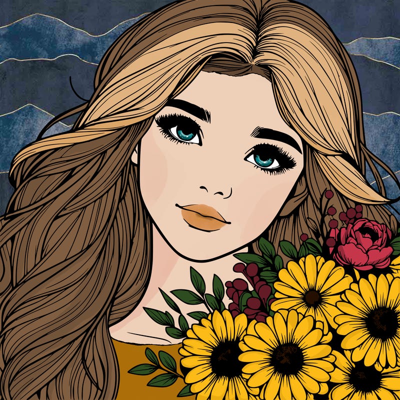 realistic girl with flowers
