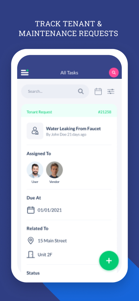 DoorLoop App-Oberfläche zur Verfolgung von Mieterwartungsanfragen und Arbeitsaufträgen für Immobilien.