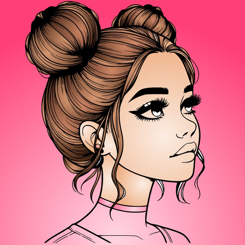 realistic girl with buns on the top of her head